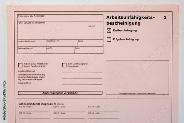 Obraz Krankenschein, Krankmeldung,