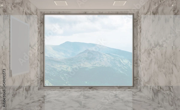 Fototapeta Scandinavian bathroom, classic  vintage interior design. 3D rendering., Mockup.   Empty paintings