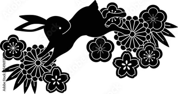 Obraz うさぎと和柄のシルエットイラスト