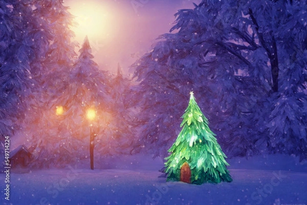 Fototapeta Abstract toy castle. Fairy hut. Christmas winter background. 3d image