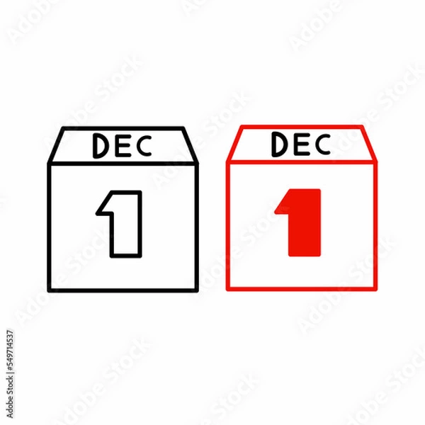 Fototapeta Vector icon calendar day - 1 December. 1th days