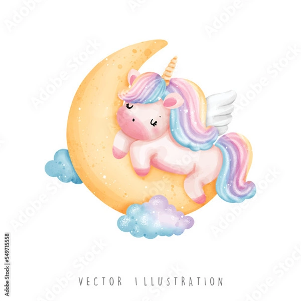 Fototapeta Watercolor unicorn, magical unicorn vector illustration