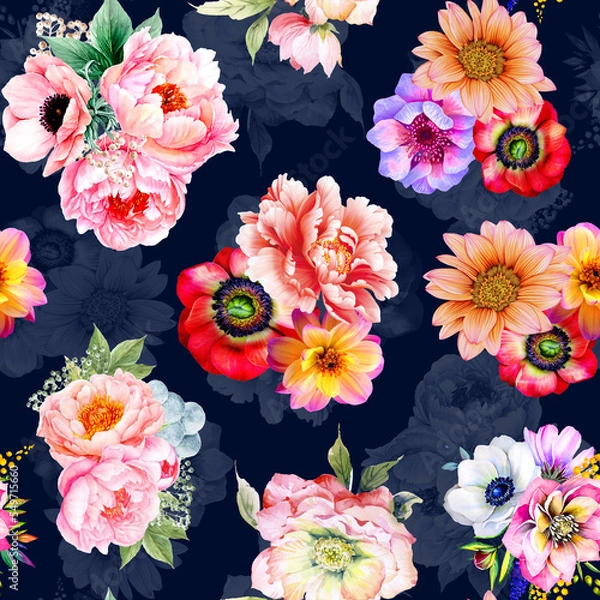 Fototapeta Digital Flower Pattern - Textile Pattern Design , Watercolor Background, Watercolor illustration. Textile Digital Pattern, Digital Design
