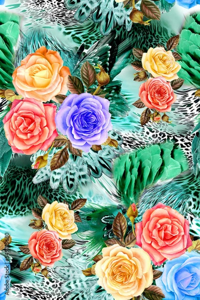 Fototapeta Digital Flower Pattern - Textile Pattern Design , Watercolor Background, Watercolor illustration. Textile Digital Pattern, Digital Design