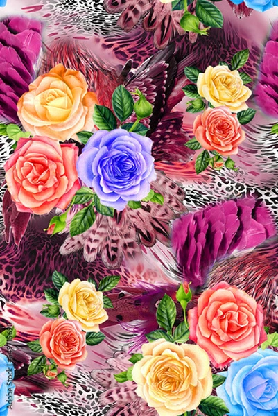 Fototapeta Digital Flower Pattern - Textile Pattern Design , Watercolor Background, Watercolor illustration. Textile Digital Pattern, Digital Design