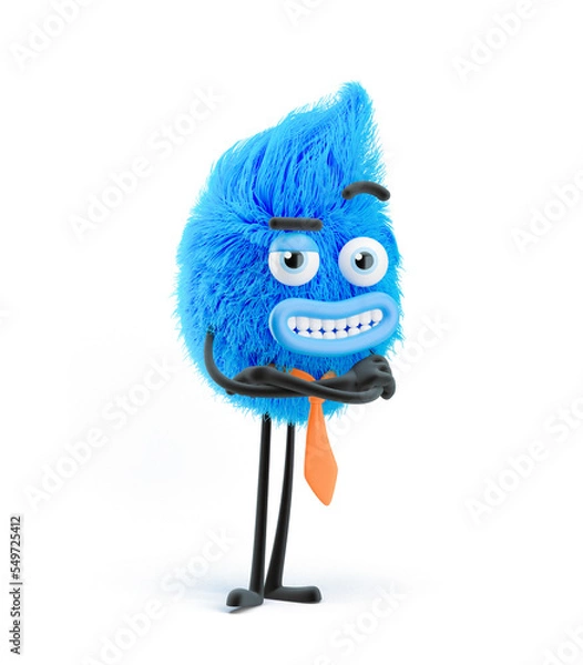 Obraz Fluffy businessman standing with arms at side. 3d illustration. Cartoon character.
