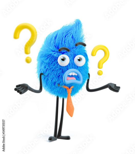 Obraz Fluffy businessman solves the problem. 3d illustration. Cartoon character. Question mark.