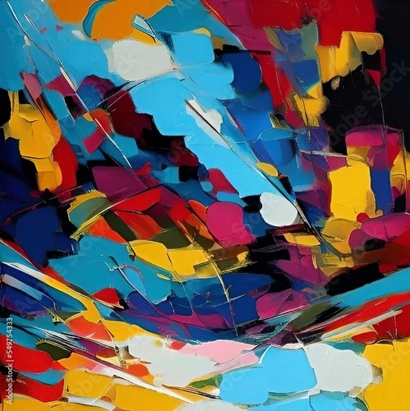 Fototapeta Abstract digital painting wall art print for canvas, decorative design, textile. Creative acrylic palette knife style graphic imitation. Art background texture.