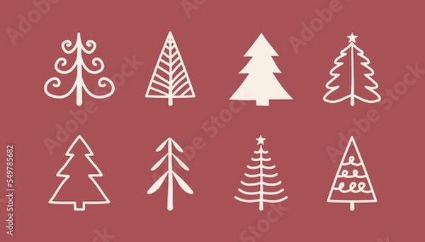 Fototapeta Concept of Christmas elements - hand drawn trees. Vector