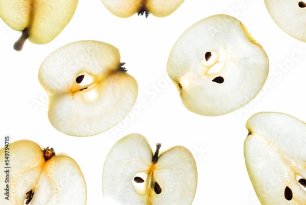 Obraz Backlit apple and pear slices.