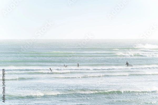 Fototapeta Longboard surfers at the line up at Atlantic Ocean, Imsouane, Morocco