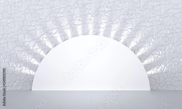 Fototapeta White 3d background. Product display presentation. Bright room, semi-circular backdrop, spotlighting. 3d render