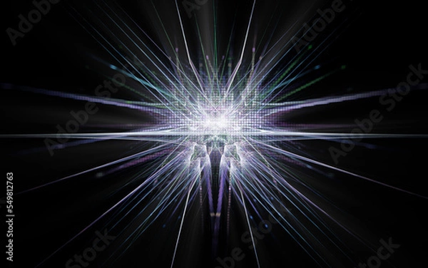 Fototapeta abstract illustration of a computer generated fantastic star in various shapes and shades on a black background for use in symbology, signs for digital design and graphics