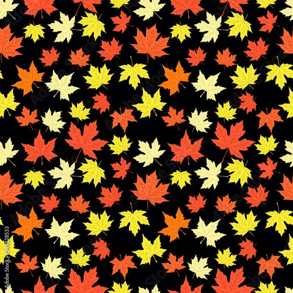 Obraz A set of autumn maple leaves seamless pattern, 1000x1000, Vector graphics.