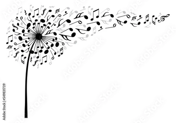 Fototapeta Music dandelion flower, illustration over a transparent background, PNG image
