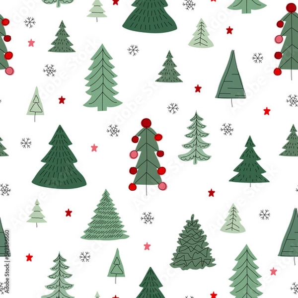 Obraz Winter seamless pattern with simple minimalist trees on white background.