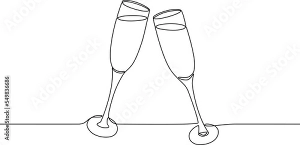 Fototapeta Two glasses of champagne continuous line vector
