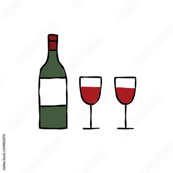 Fototapeta bottle of wine doodle icon, vector hand drawn illustration
