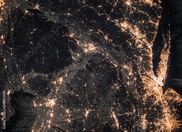 Fototapeta Aerial night view of New york, New Jersey and Connecticut. City lights top view. New york landscape. Elements of this image furnished by NASA