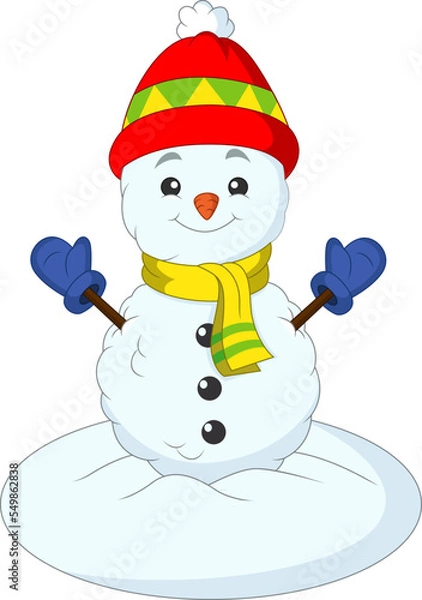 Obraz Cartoon snowman on white background