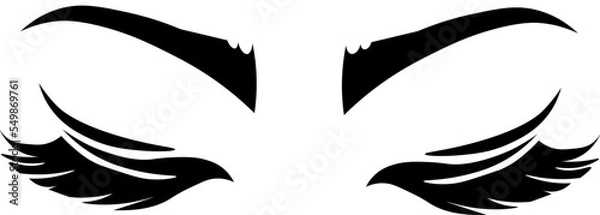 Fototapeta Eyes closed with long, black eyelashes. False eyelashes. Silhouette of eye lashes and eyebrow