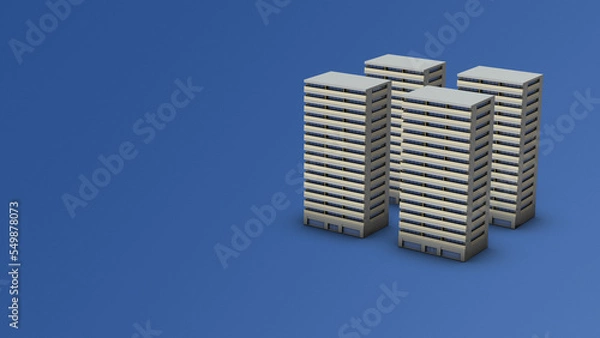 Obraz 立ち並ぶ複数の高層マンション。都市の住宅街。建物の外観。