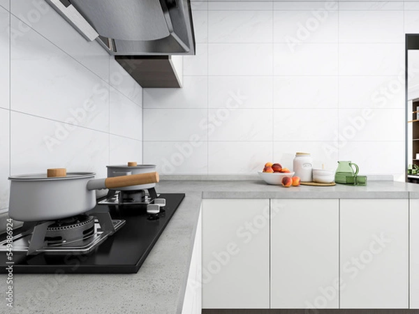 Fototapeta 3D rendering, bright kitchen design