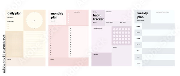 Fototapeta Printable Vector Planner and Colorful Notepad Template Collection for Journaling