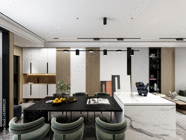 Fototapeta 3D rendering, Nordic wooden style restaurant design