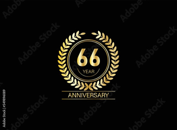 Obraz 66 year anniversary celebration. Anniversary logo with ring and elegance golden color isolated on black background, vector design for celebration.