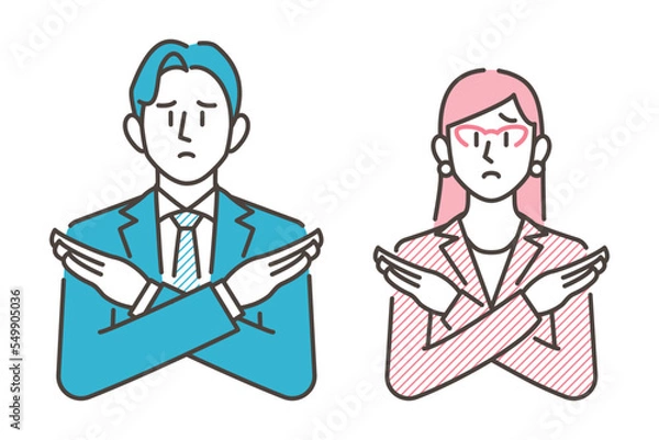 Obraz Male and female business person making a gesture of ng, ban, no [Vector illustration].
