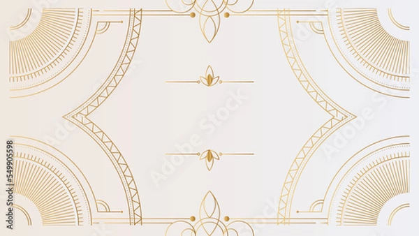 Obraz Art deco background with golden line and geometric shape on white background. Design element for wedding template, greeting card, retro card, art deco line frame border. Vector illustration
