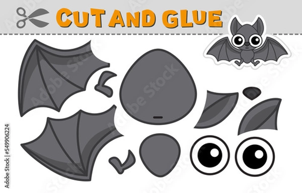 Fototapeta Cut out applique and glue a vampire bat. Vector illustration. Paper game for children's creativity, activity and learning