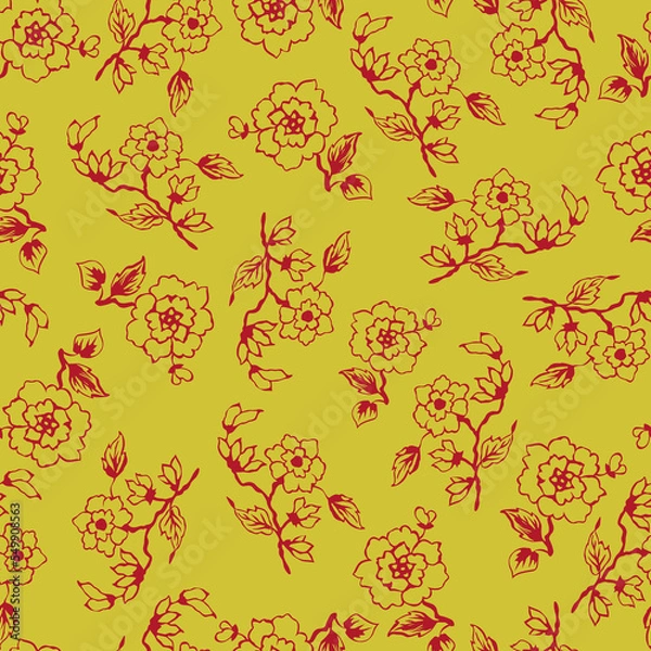 Obraz Vector monochromatic floral seamless pattern digital textile print. Vector illustration