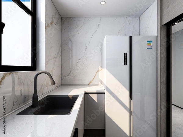 Obraz 3D rendering, bright kitchen design