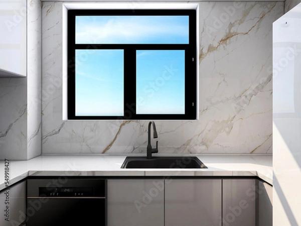 Obraz 3D rendering, bright kitchen design