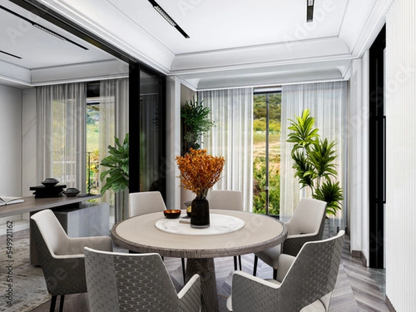 Fototapeta 3D rendering, luxury style restaurant design
