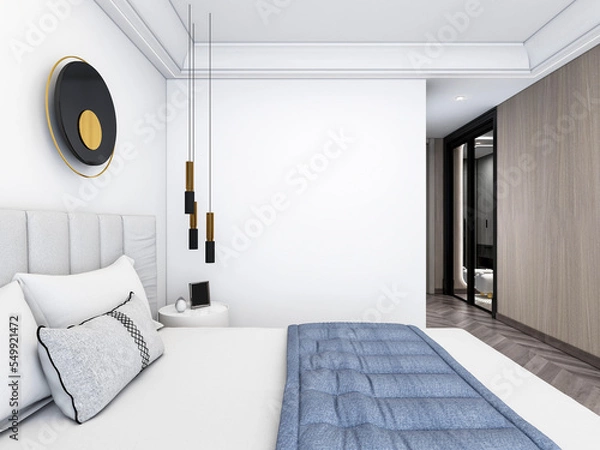 Fototapeta 3D rendering, clean and tidy Nordic style bedroom design