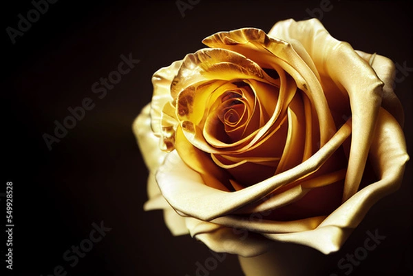 Fototapeta 3D rendering of noble and elegant golden rose flower sculpture, which can symbolize love, and romantic situations. Luxurious decoration for cards, invitations, banners, and wallpapers.