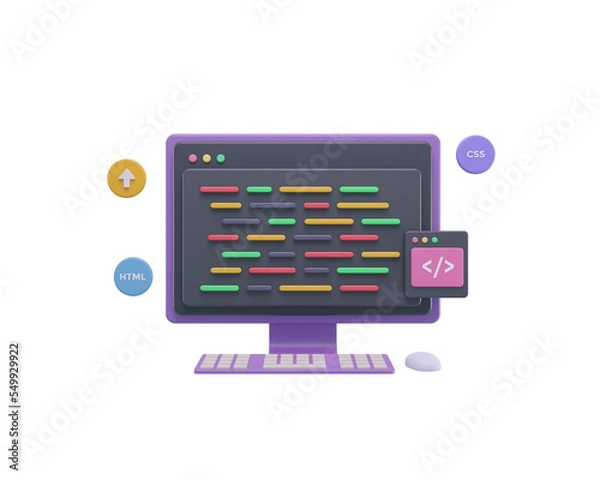 Obraz 3D Render web development or software development or web design coding and programming with syntax code