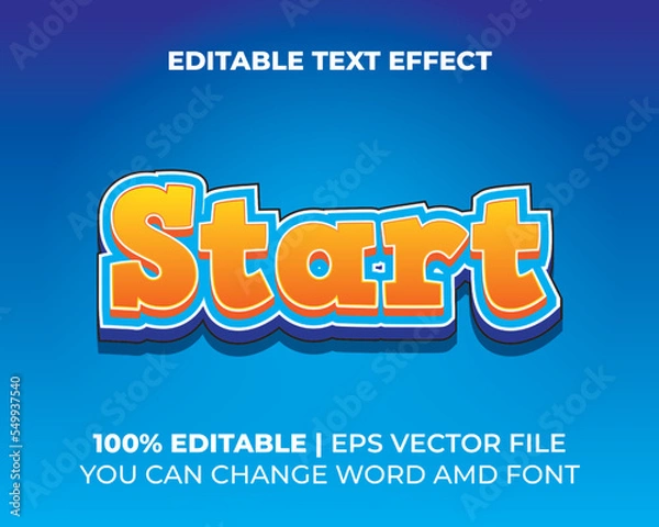 Obraz text effect editable vector eps file yellow blue fun start caption text