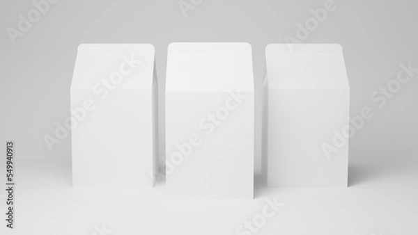 Obraz Group of white blank milk box or juice box. White blank Milk box or juice box packages. Retail package mockup set