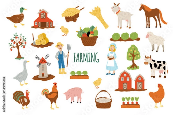 Obraz Farmer's set. Flat vector illustration