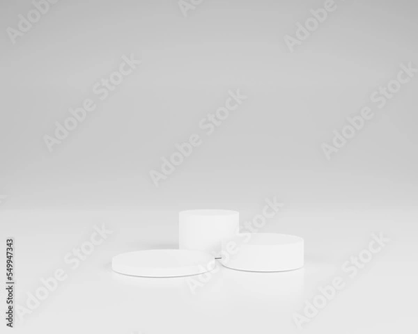 Obraz Empty 3 white podium or pedestal display on white background - 3D rendering