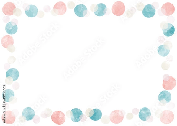Fototapeta 水彩風かわいい水玉の長方形フレーム素材