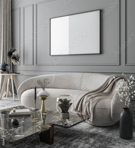 Fototapeta Poster frame mockup in modern home interior background, 3d render