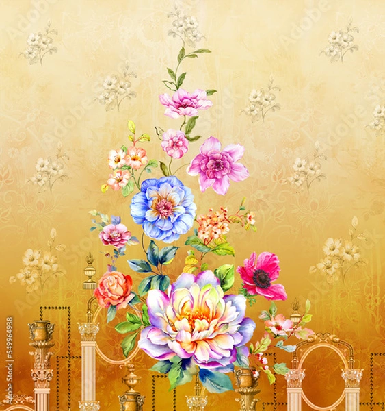 Fototapeta Textile Kurti Design, Digital Printing Design, Pakistani Women Suits Design For Print, India Textile Print