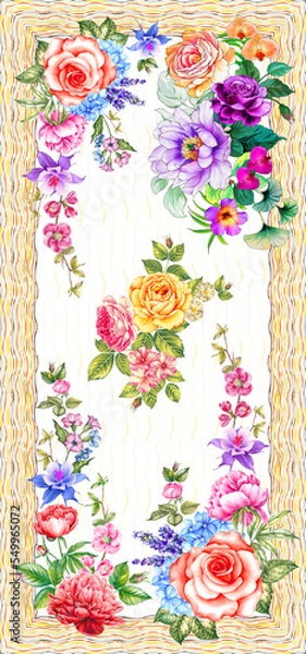 Fototapeta Textile Kurti Design, Digital Printing Design, Pakistani Women Suits Design For Print, India Textile Print