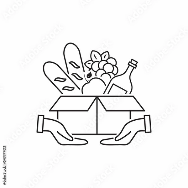 Obraz donate food box icon, share meal with hungry, rocery service delivery , thin line symbol on white background