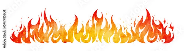 Fototapeta Watercolor painted blazing red flame fire frame border template illustration clipart